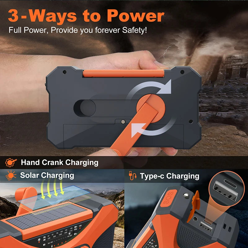 Emergency Radio with Solar & Hand Crank – 10000mAh Power Bank