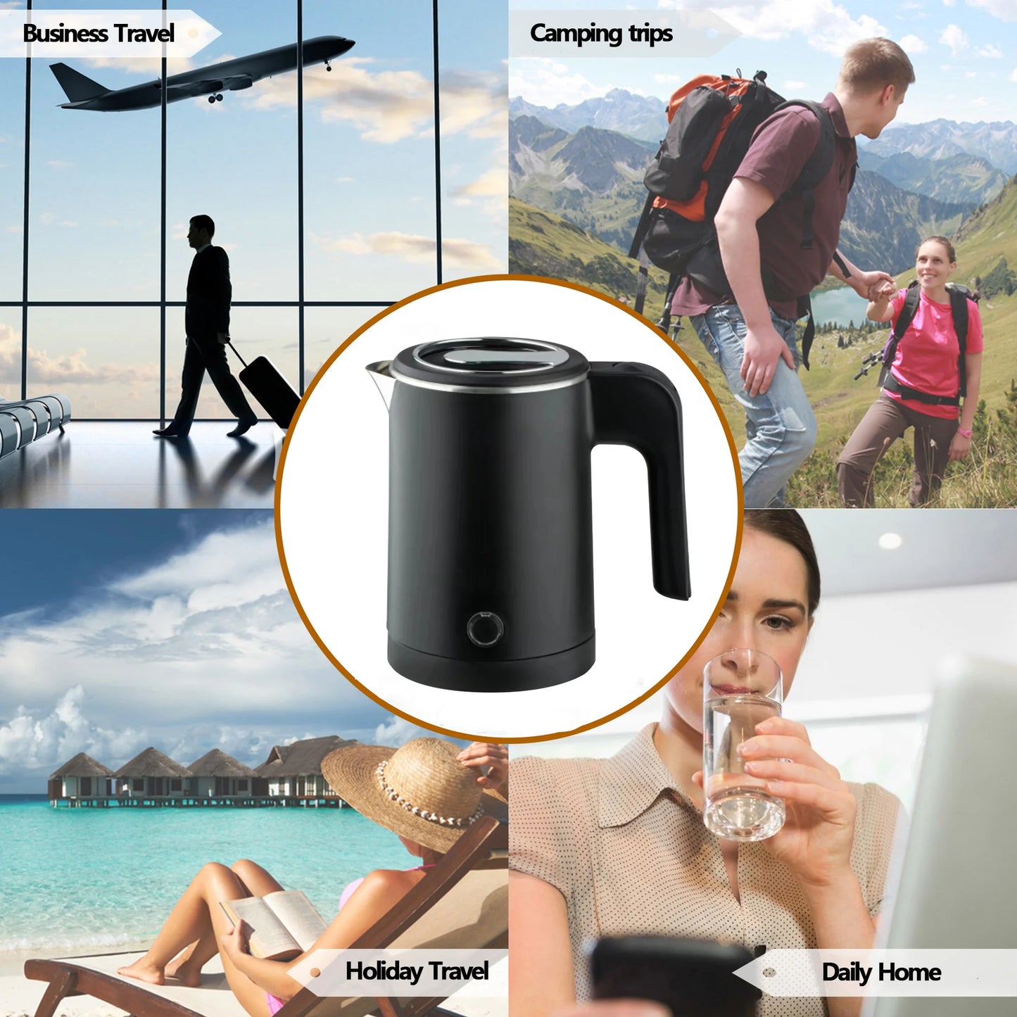 Travel Electric Kettle 0.8L Portable Stainless Steel