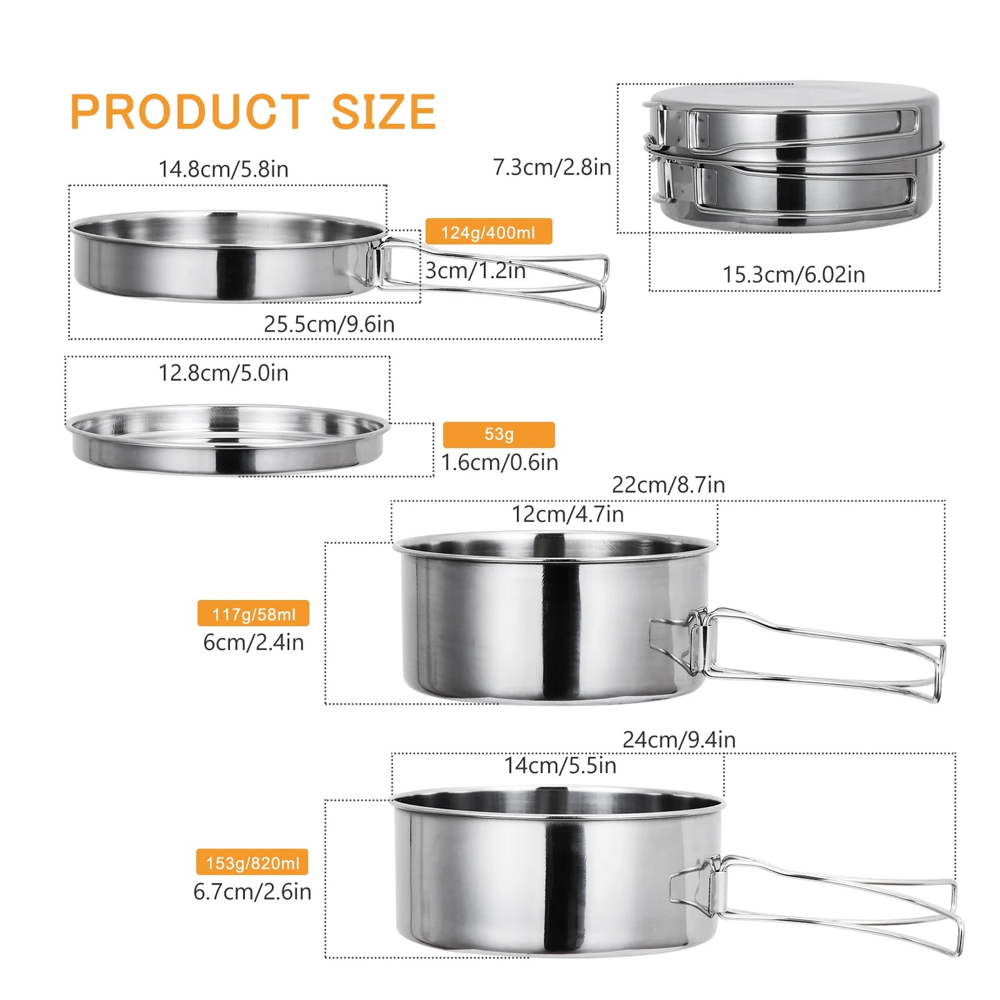 Outdoor Stainless-Steel Camping Cookware Set for Hiking
