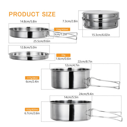 Outdoor Stainless-Steel Camping Cookware Set for Hiking
