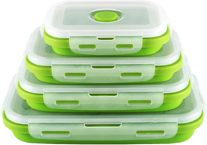 4-Pack Collapsible Silicone Lunch Boxes – Space-Saving Food Storage