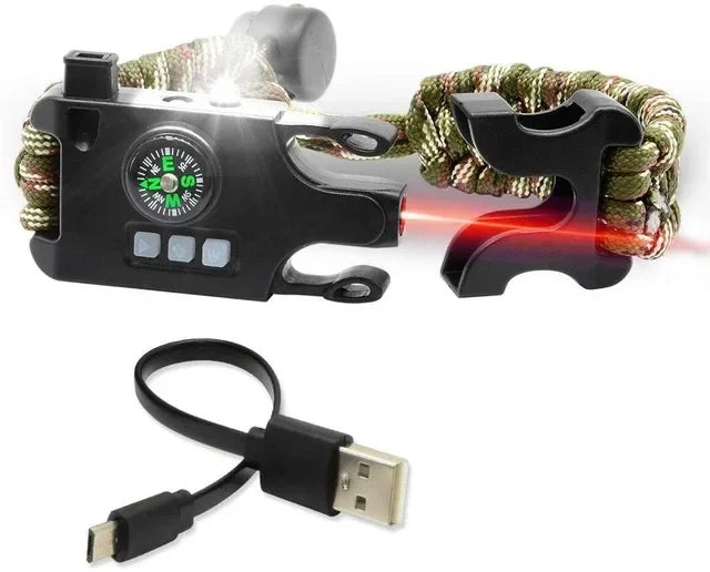Tactical Survival Wristband with LED SOS & Compass