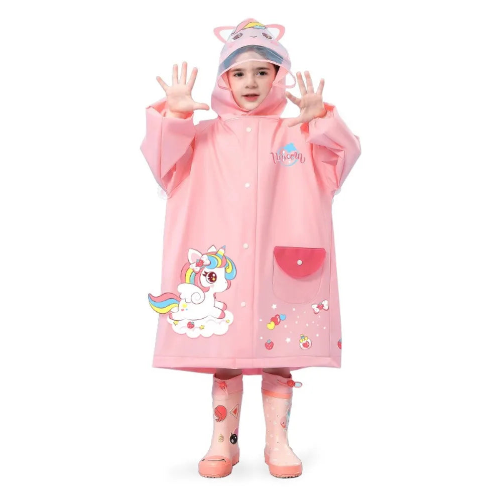 Kids Waterproof Raincoat with Backpack Cover