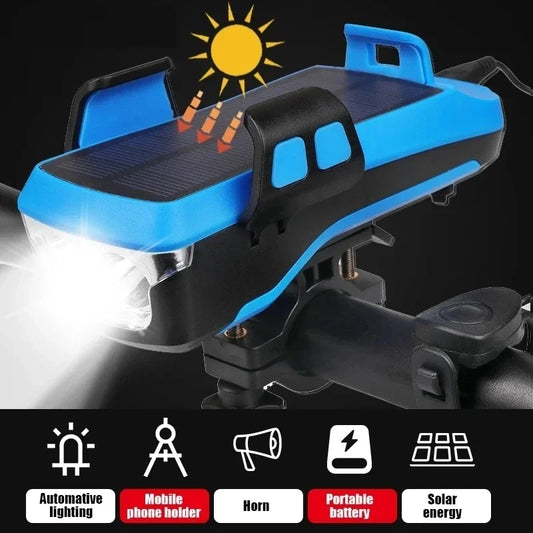 Solar Bike Light with Horn & Phone Holder Safety