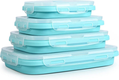 4-Pack Collapsible Silicone Lunch Boxes – Space-Saving Food Storage