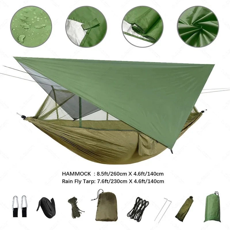 Camping Hammock with Rain Fly & Mosquito Net – All-Weather Comfort