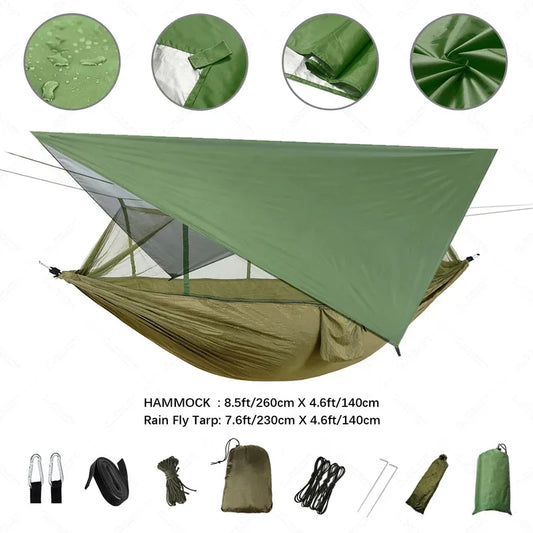 Camping Hammock with Rain Fly & Mosquito Net – All-Weather Comfort