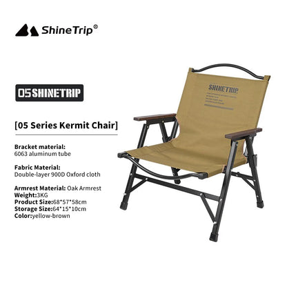 Foldable Camping Chair with Back Support & Oak Armrests