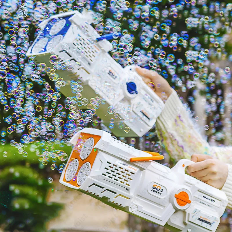 60-Hole Bubble Gun with LED Light for Kids’ Outdoor Fun