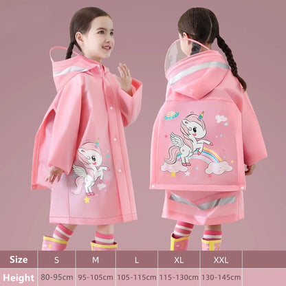 Kids Waterproof Rain Poncho with Backpack Cover