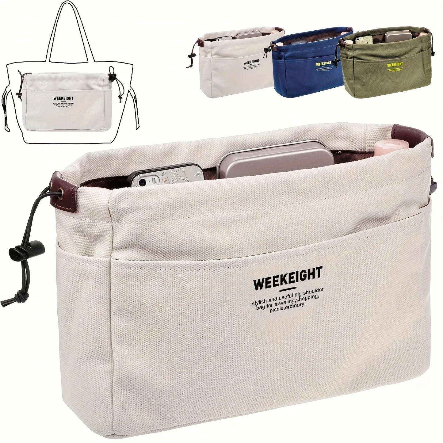 Canvas Drawstring Organizer Bag Lightweight Travel Storage