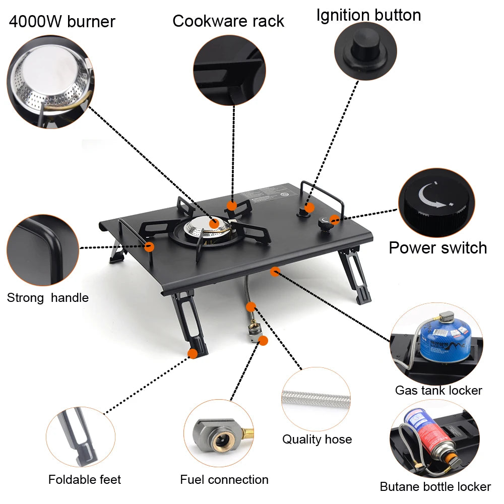 Folding Camping Table with Stove & Grill System