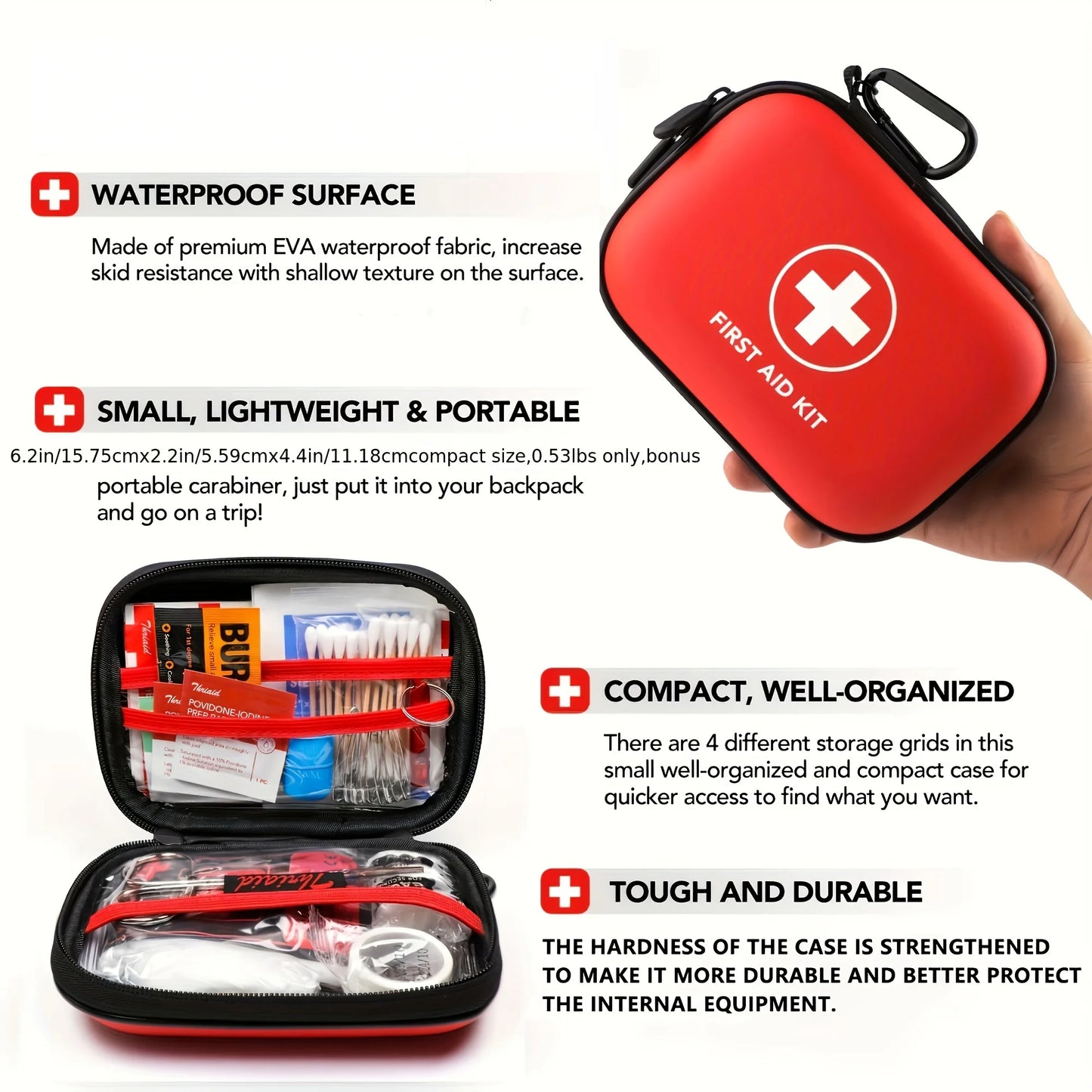 Compact First Aid Kit – 104Pcs Water-Resistant Case