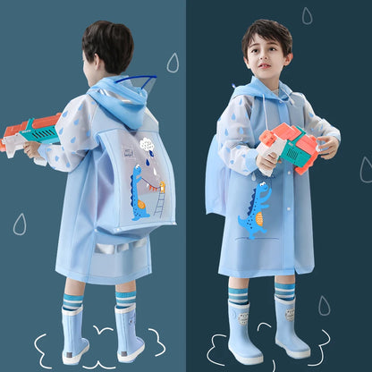 Kids Rain Poncho with Backpack Cover Waterproof Protection