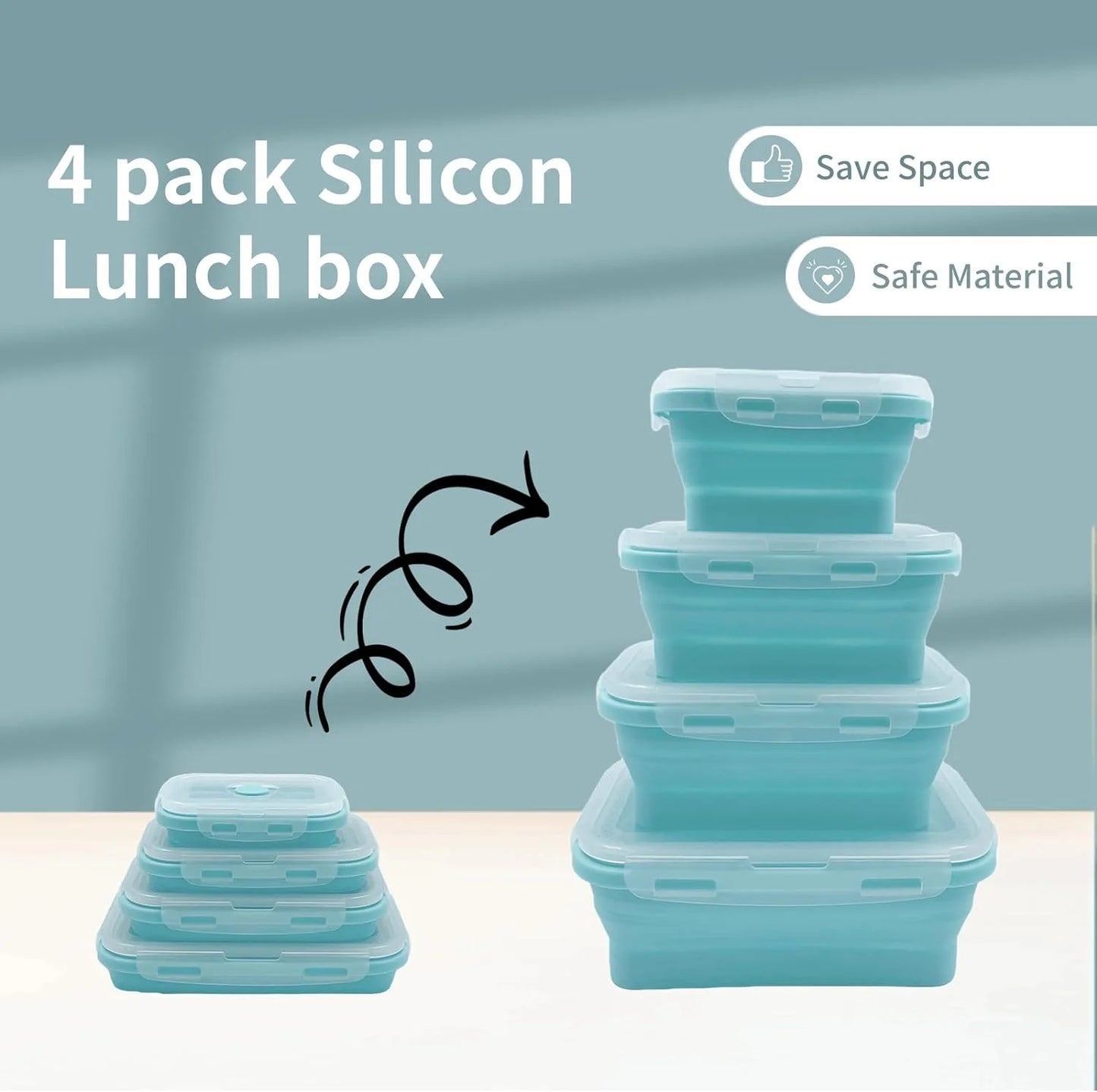 4-Pack Collapsible Silicone Lunch Boxes – Space-Saving Food Storage