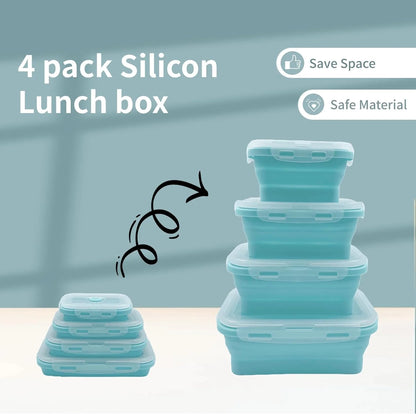 4-Pack Collapsible Silicone Lunch Boxes – Space-Saving Food Storage