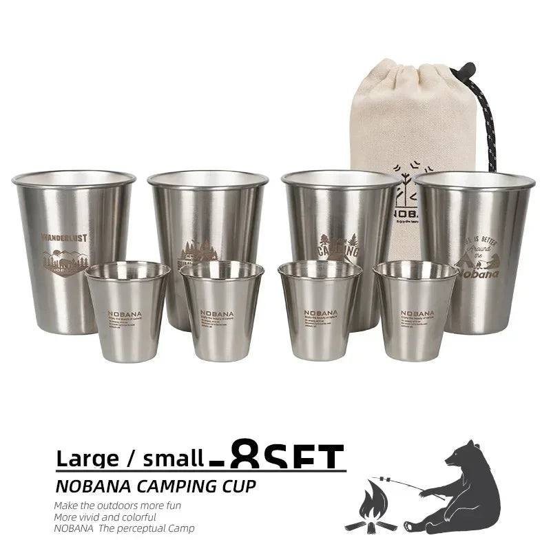 Outdoor Stainless Steel Camping Cup Set – 4/6/8PCS Portable