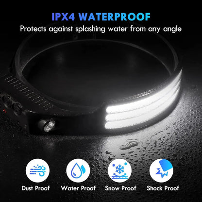 Rechargeable LED Headlamp 230° Wide Beam Hands-Free