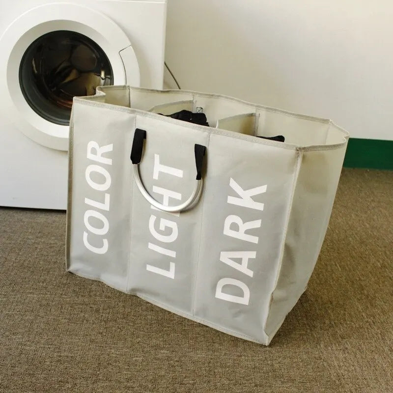 Foldable Laundry Basket 3 Compartments Easy Sorting