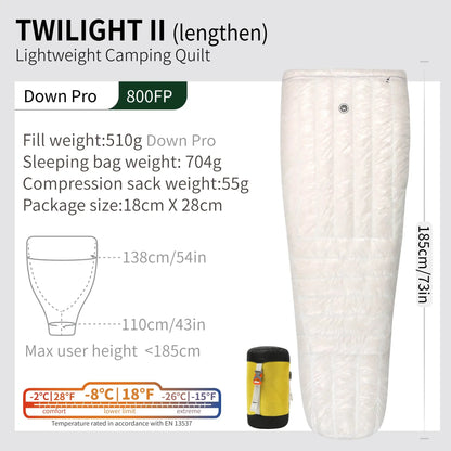800FP Down Sleeping Bag - Ultralight Warmth for Camping