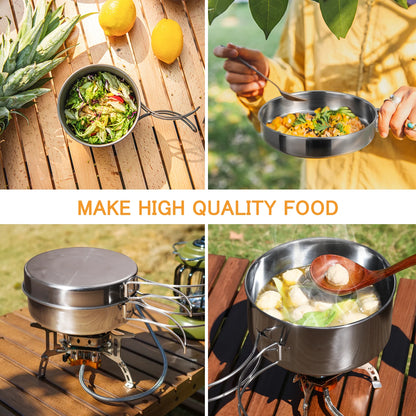 Outdoor Stainless-Steel Camping Cookware Set for Hiking