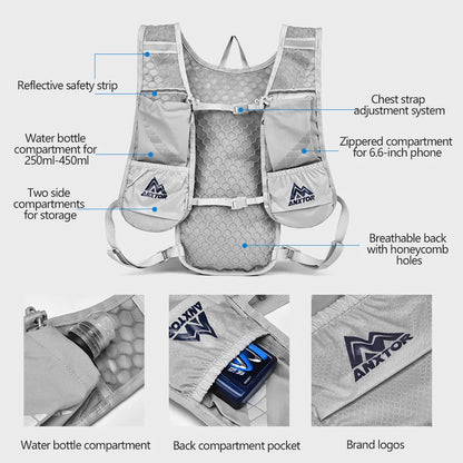 5L Running Hydration Backpack with Water Bag Pocket
