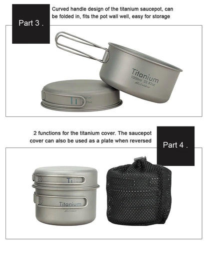 Ultralight Titanium Pan Set for Outdoor Camping