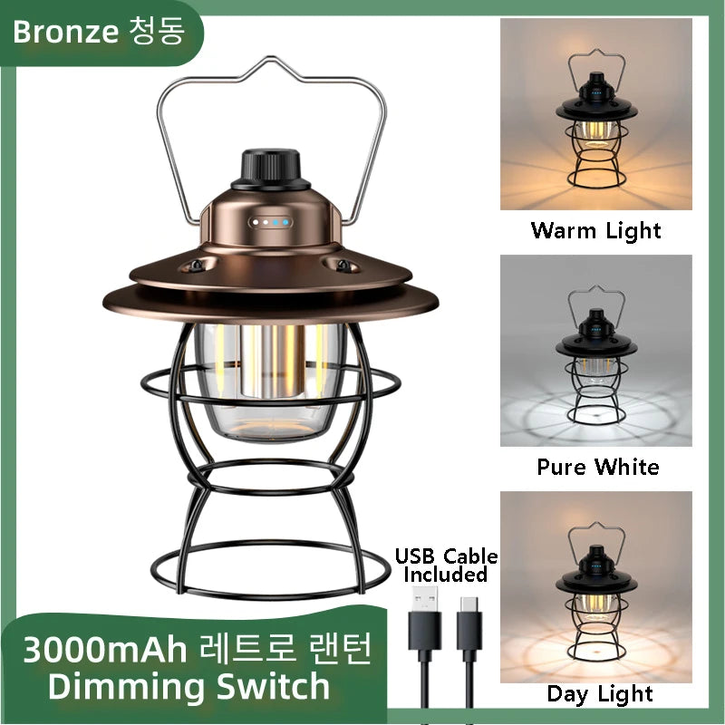Retro Camping Lantern – Rechargeable Vintage Tent Light