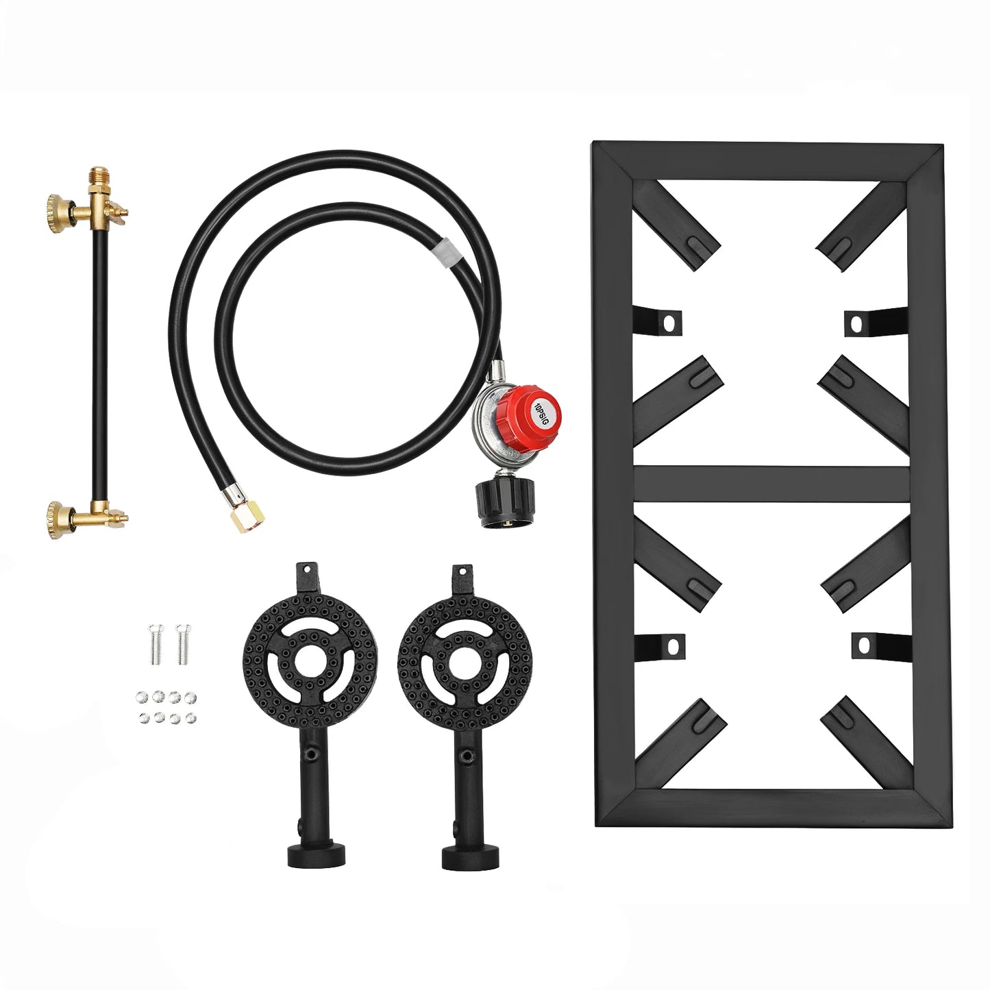 Portable Double Burner Camping Gas Stove with Regulator Hose