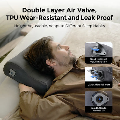 Inflatable Camping Pillow Lightweight Ergonomic Comfort