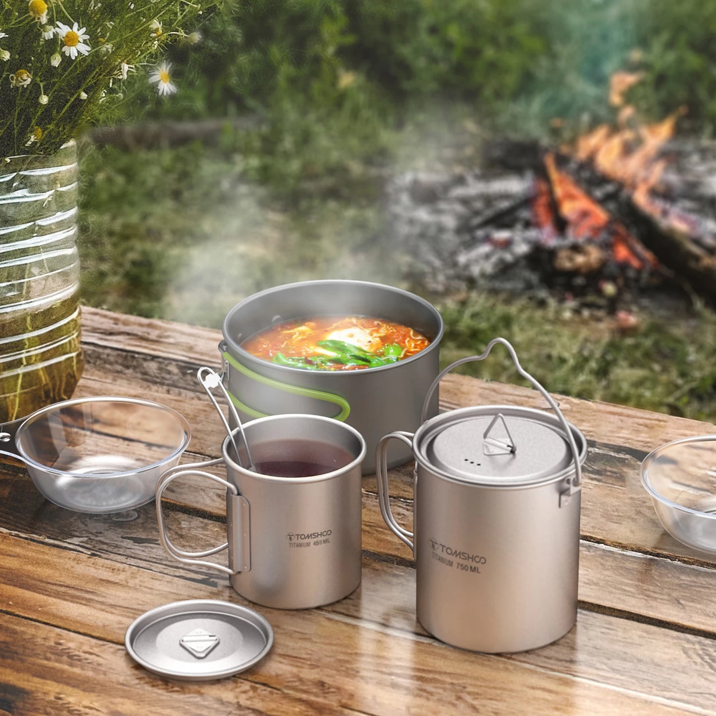 Ultralight Titanium Cookware Set for Outdoor Camping