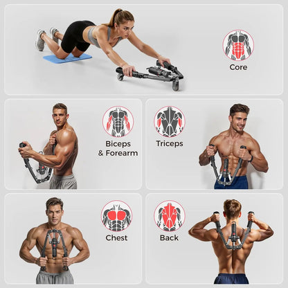 3-in-1 Arm Trainer with Ab Roller for Full Body Strength