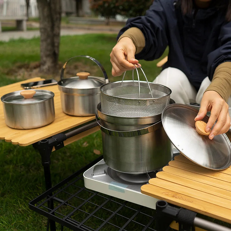 Outdoor Stainless Steel Camping Pot Set – 5L Family Cookware