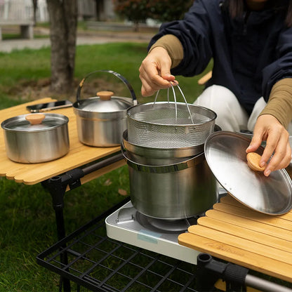 Outdoor Stainless Steel Camping Pot Set – 5L Family Cookware
