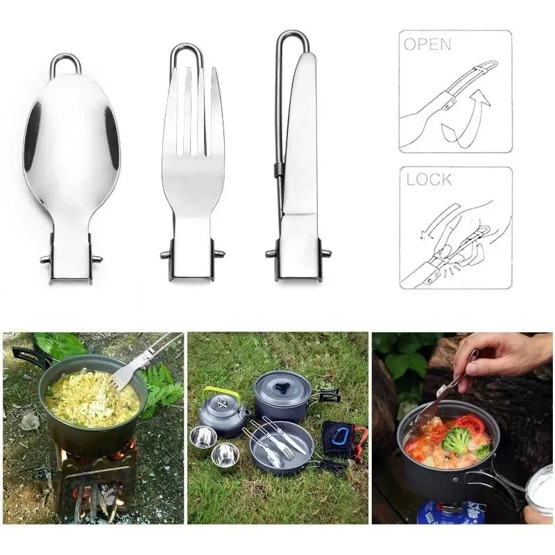 Camping Cutlery Set Foldable Stainless Steel Utensils